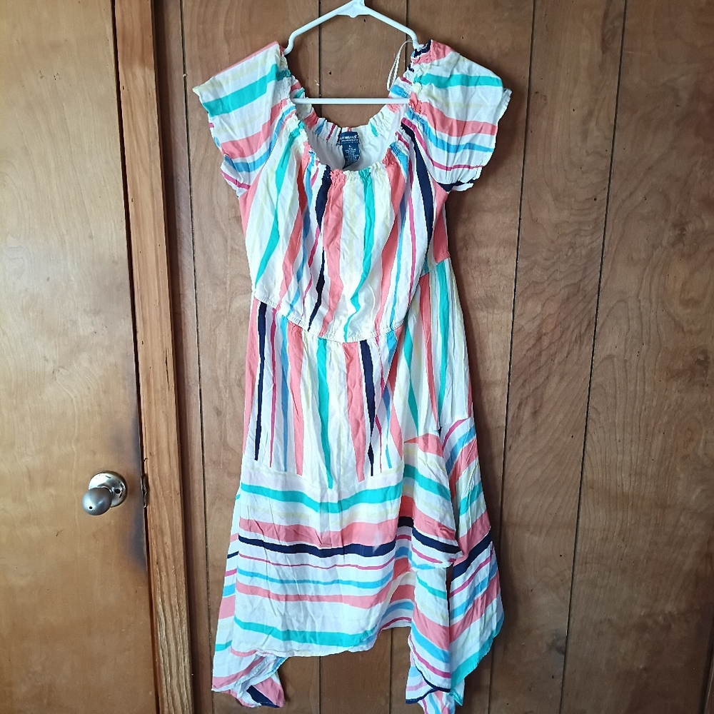 Caribbean Joe Off Shoulder Striped Dress Women’s Size L Elastic Waist Beachy